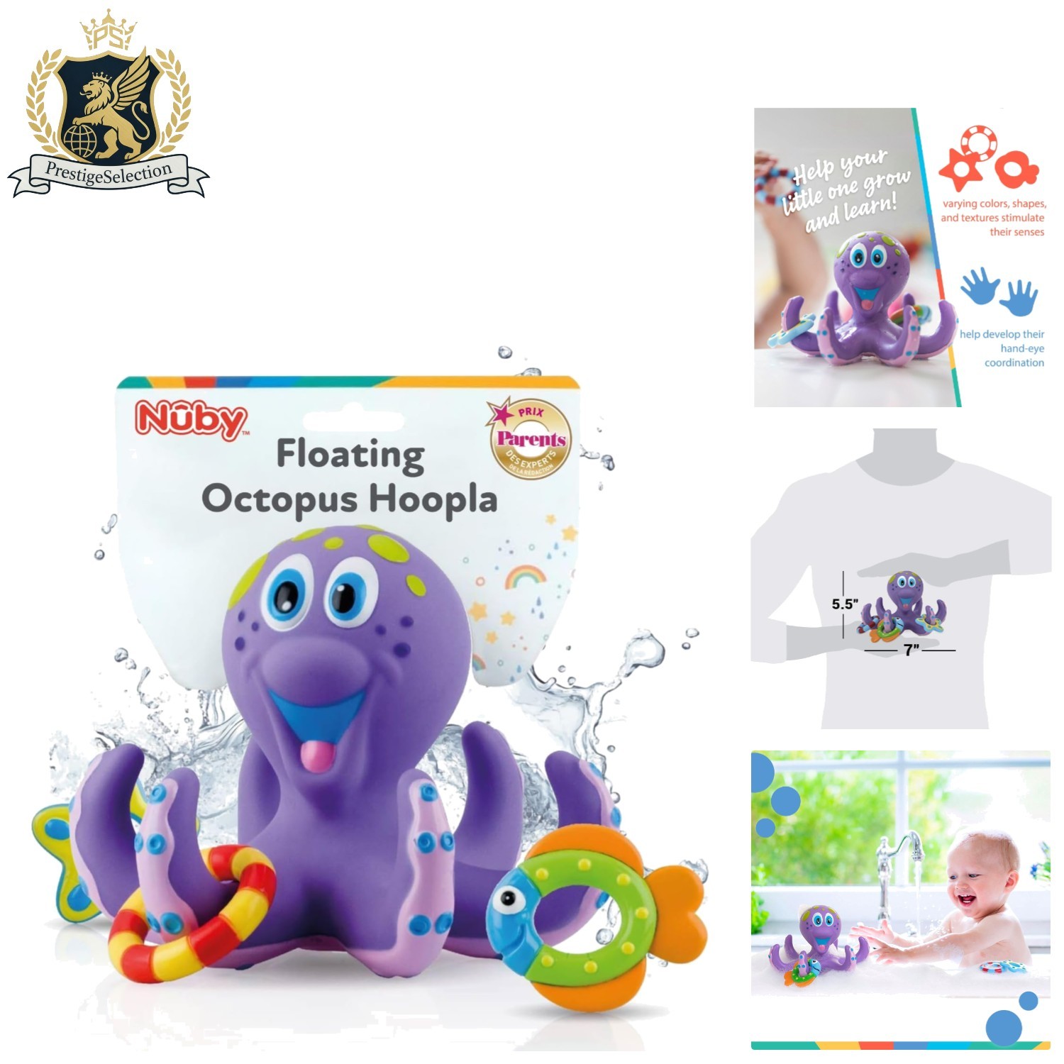 Nuby Floating Octopus Bath Toy with 3 Rings - Engaging Fun f