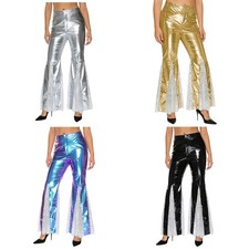 Women Costume 70s Pants Show Bell Bottom Carnival Trousers Rave Disco Cowboy