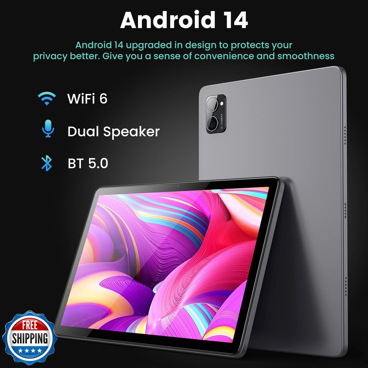 Azeyou Tablet 10.1 inch, Android 14 Tablet, 8GB 128G Computer