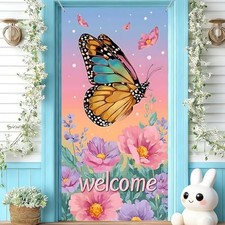 Welcome Spring Door Covers For Front Door 35.4 x 70.8 Inch Door Butterfly