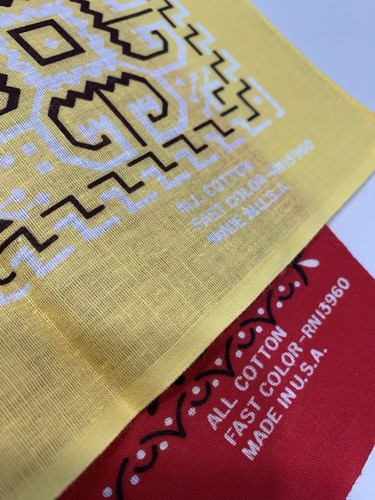 Vtg 70s Graphic Bandana 21”sq Rodeo Cowboy Pink Red Yellow 3pc 100% Cotton USA - Picture 2 of 5