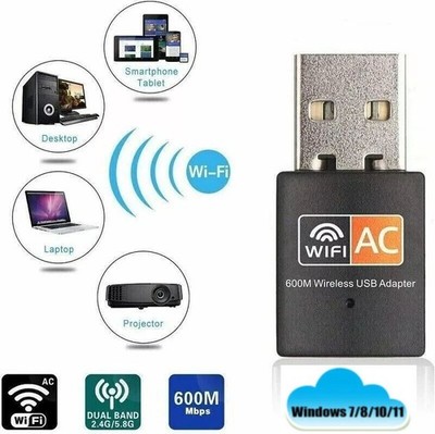600 Mbps USB WiFi Adapter Dual Band 2,4/5GHz 802.11AC WLAN Dongle PC Laptop