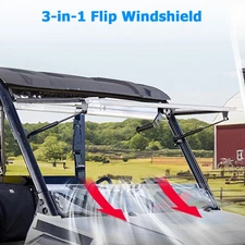 3-in-1 Flip Windshield for Polaris Ranger XP 900/1000/ Crew XP 1000 Front Window