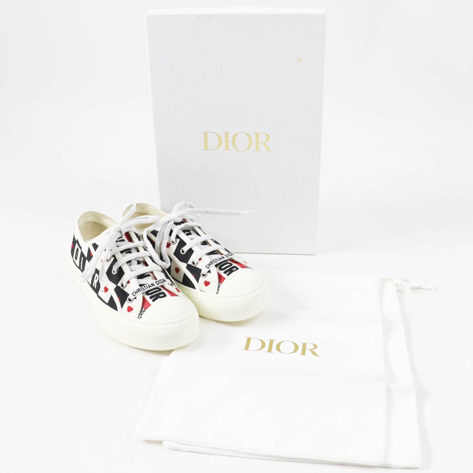 Baskets Beauty Christian Dior WALK N DIOR toile cuir blanc noir rouge 37