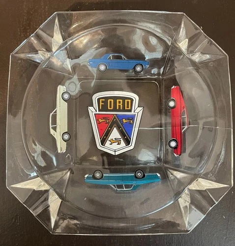 VINTAGE Ford Glass ASHTRAY 1960's Mustang Torino Thunderbird Galaxy CRACK