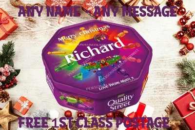 PERSONALISED QUALITY STREET CHOCOLATE TUB STICKER - CHRISTMAS GIFT LABEL 2025