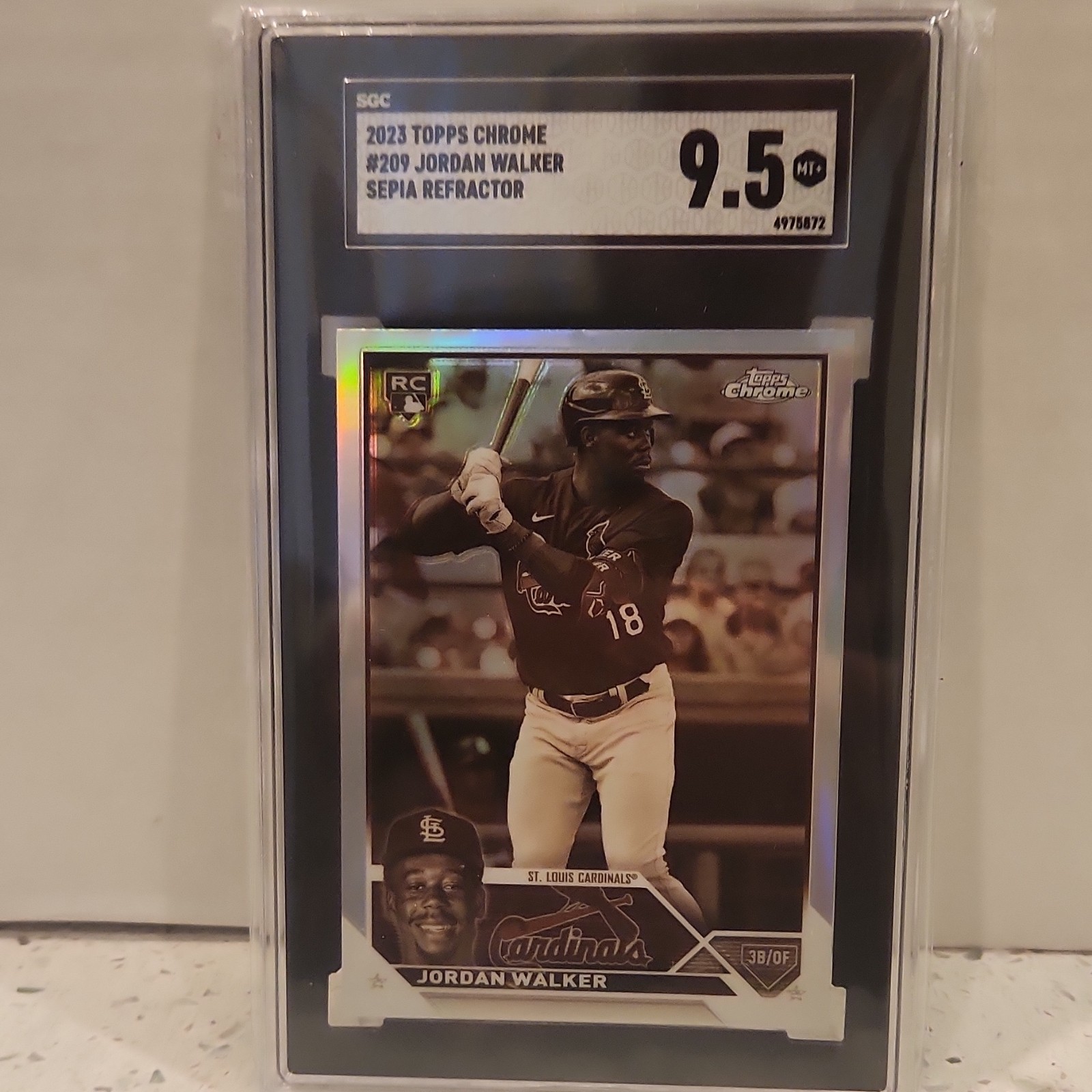 Topps 2023 Chrome Jordan Walker #209 Sepia Refractor SGC 9.5 Cardinals
