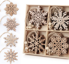 20 Pcs Unfinished Christmas Wood Snowflake Ornaments - 4 Style of Snowflake Orna