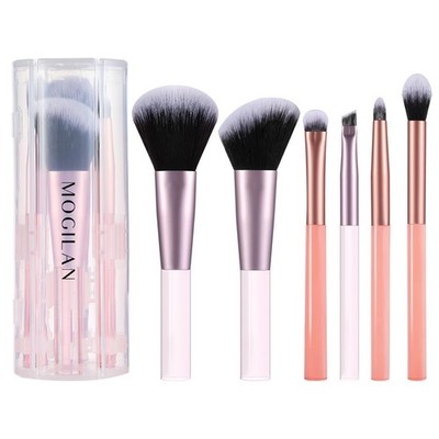 MOGILAN Travel Makeup Brush Set   Portable 6PCS Mini Cosmetic Brushes Pink