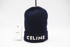 CELINE Wool Logo Embroidered Knit Hat Gray Used Excellent Condition
