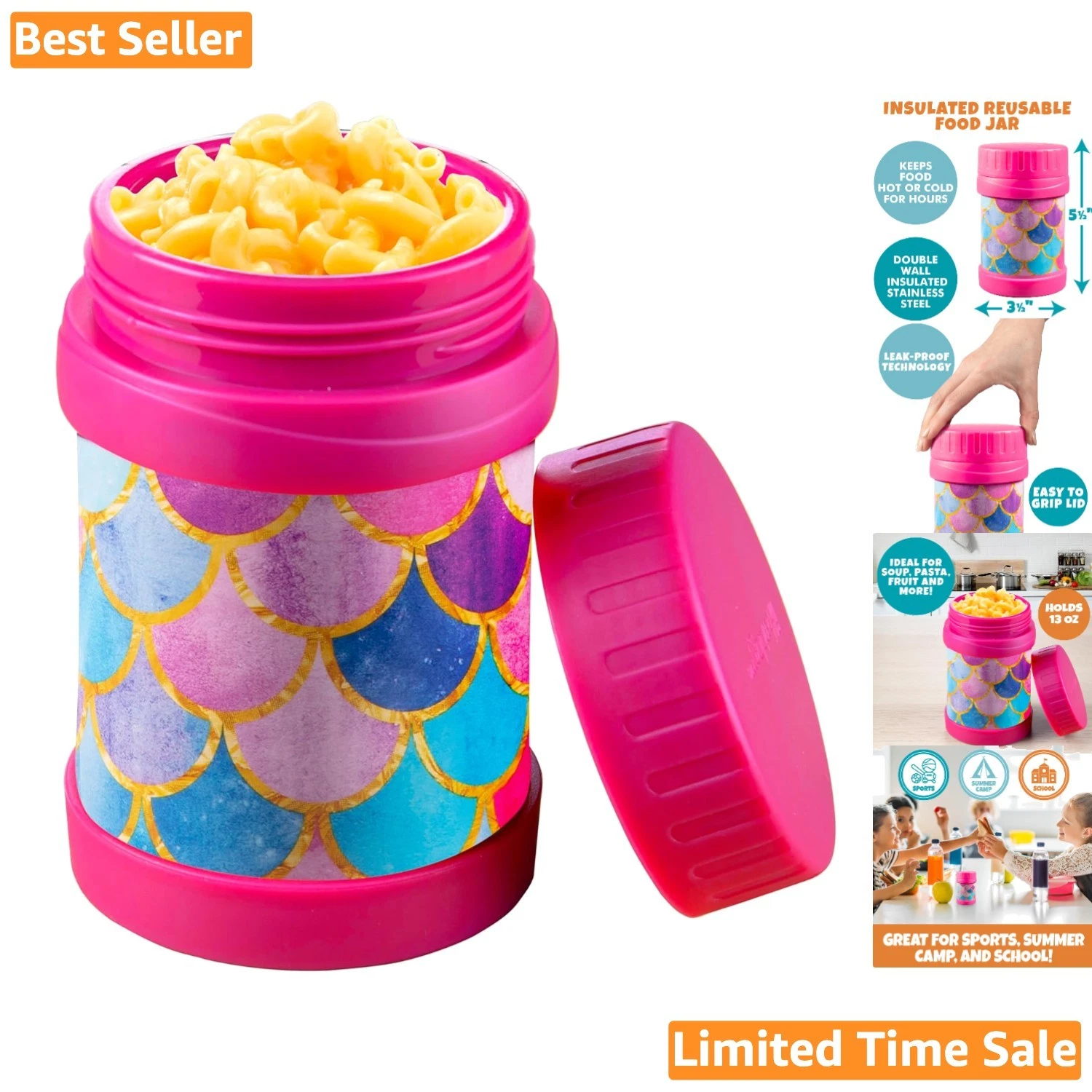 Large 13oz Leak-Proof Stainless Steel Food Jar - Perfect for School Lunches
Opens in a new window or