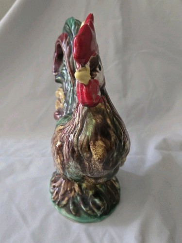 Estatuilla de pollo gallo vintage mayólica como decorativa colorida - Imagen 3 de 8