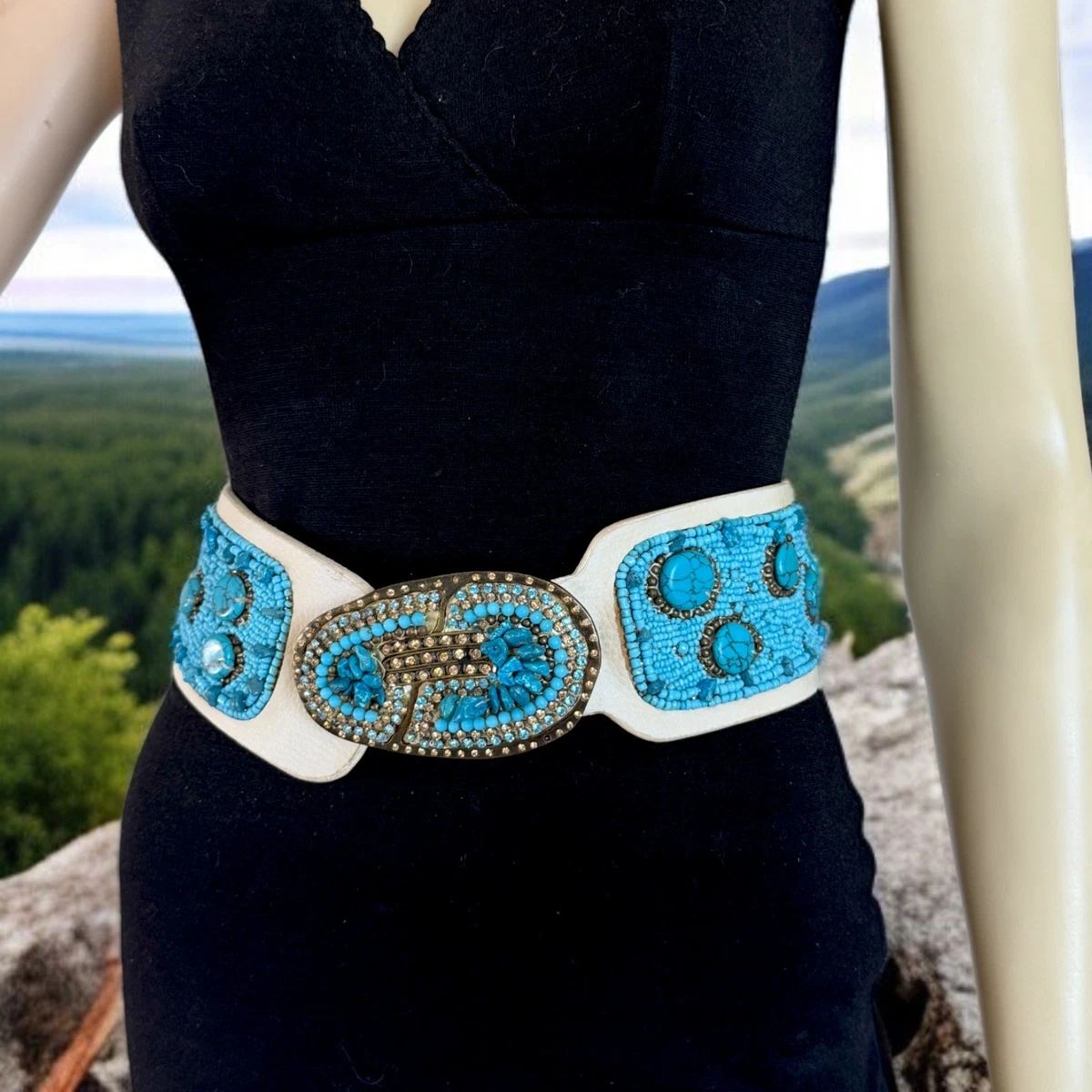 Leather Beaded White Belts for Women for sale | eBay display picture 2