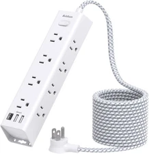 Surge Protector Power Strip - 25 FT Extension Cord, 25 FT, White 