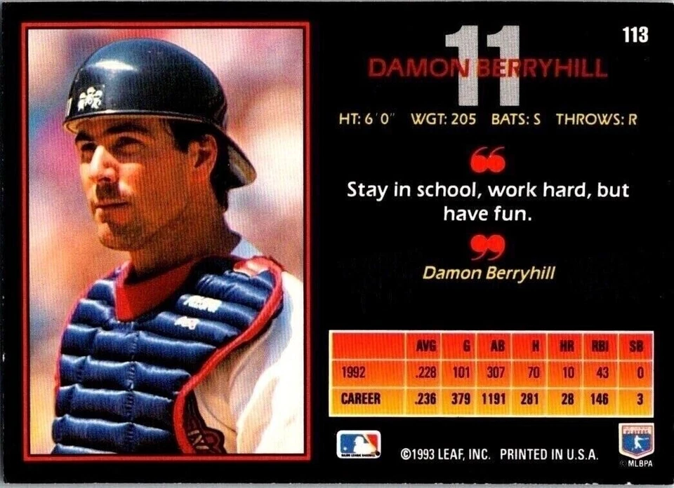 Damon Berryhill Atlanta Braves 113 Donruss Triple Play 1993 Baseball Card - Image 2 of 2