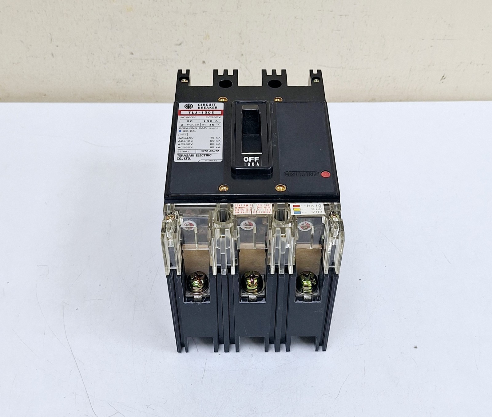 Terasaki TLJ-100E Circuit Breaker 3P 80-100A at 45 Deg C