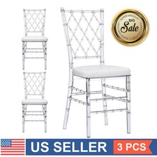 Elegant Set of 3 Acrylic Chiavari Chairs with Cushions for Weddings & Event