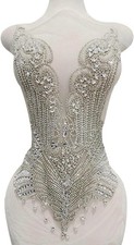 100 Handmade Rhinestones Applique on White Net Sew on Beads Crystal Patches Acc