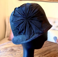 Black Louise Green Straw Cloche Hat with Silk...