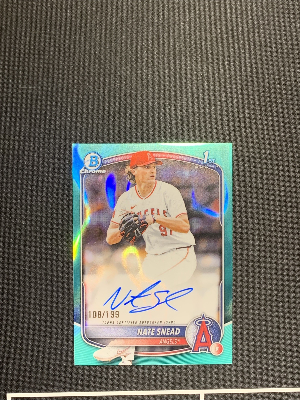 2025 Bowman Draft Nate Snead Chrome Auto Aqua Lava Refractor 1st #/199 Angels