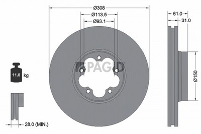 2x Bremsscheibe PAGID 55743NC für FORD TRANSIT V363 FCD FDD FED FFD Bus FAD FBD