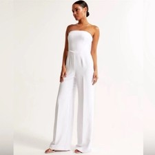 NWT Abercrombie  Fitch Strapless Premium Crepe Jumpsuit in White Size Medium
