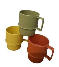   Vintage Tupperware Harvest Mini Childs Size Picnic Set Plastic Mugs Cups 3