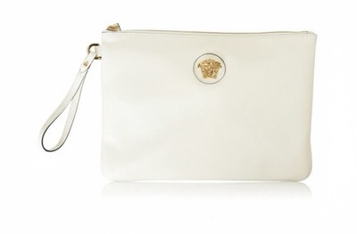 Versace Pouch Vitello White And Gold $750 Hot Deal