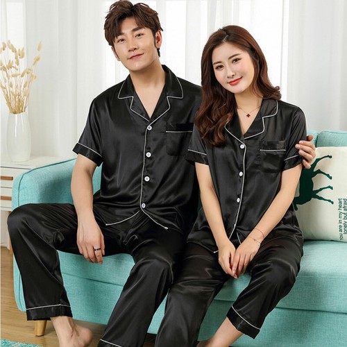 New Women men Pajamas Set Sleepwear Short Sleeve Nightwear Loungewear Silk Satin - Picture 19 of 28
