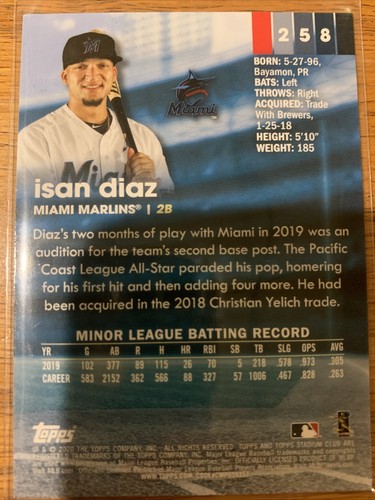 Isan Diaz Topps Stadium Club RC 2020 - Picture 2 of 2