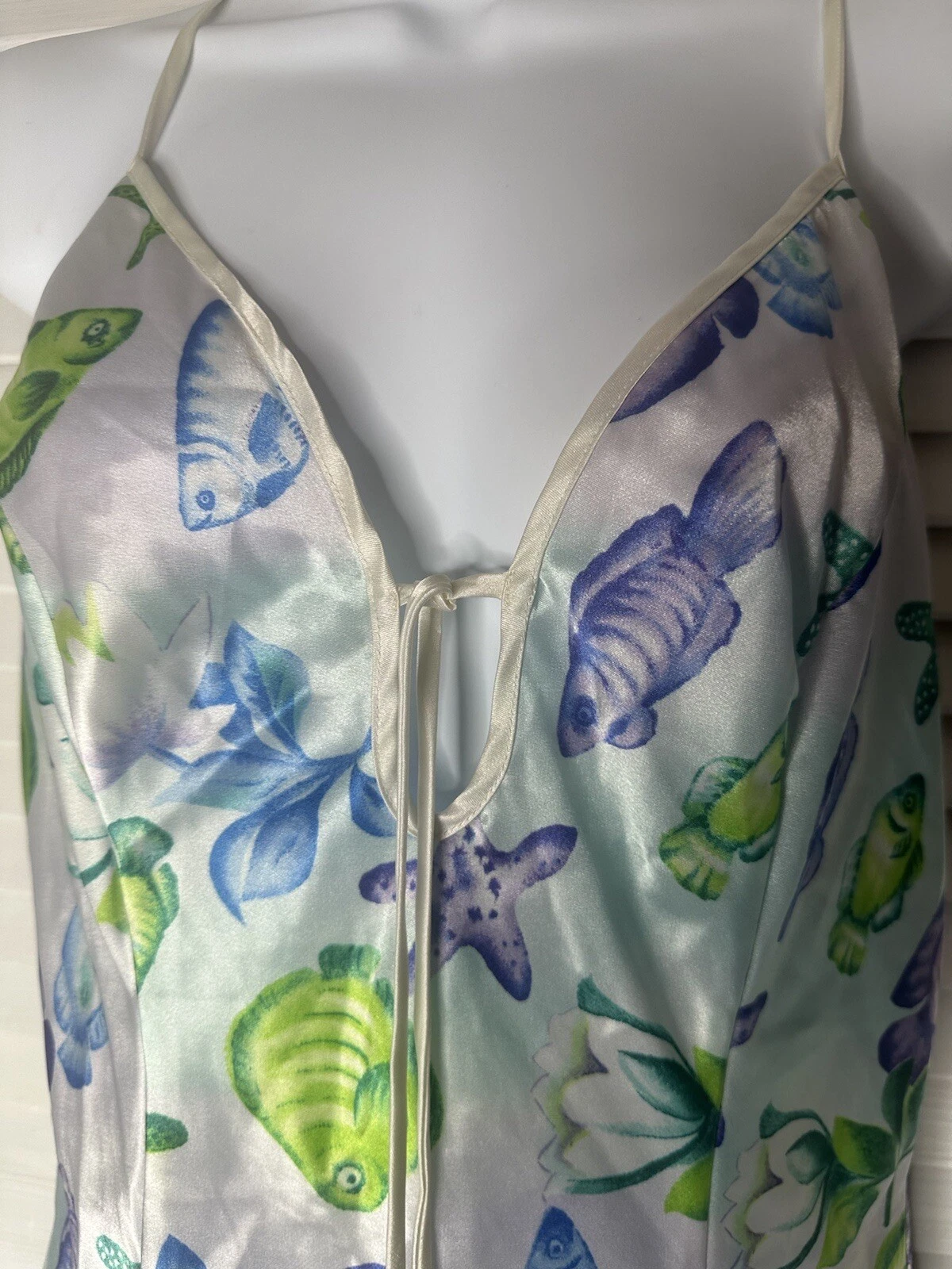 UNDERCOVER Maxi abito slip Victorias Secret Y2K stampa pesce tropicale schienale fessura colorato M