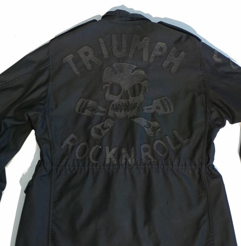 The GREAT CHINA WALL Triumph Rock n Roll Leather Applique Utility Cargo Jacket S - Picture 4 of 5