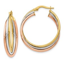 Real 14kt Tri-color Polished Twisted Hoop Earrings