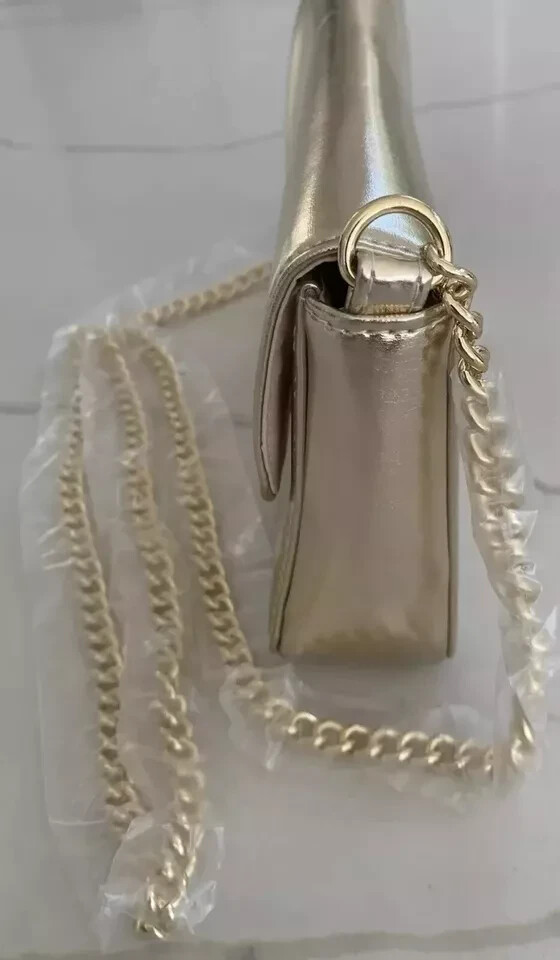 Jimmy Choo Gold Shiny Clutch Crossbody Evening Sholder Bag