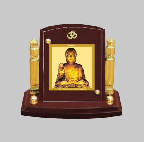 Gautama Buddha Ji God Idol Wooden Photo Frame for Car Dashboard Table Décor
