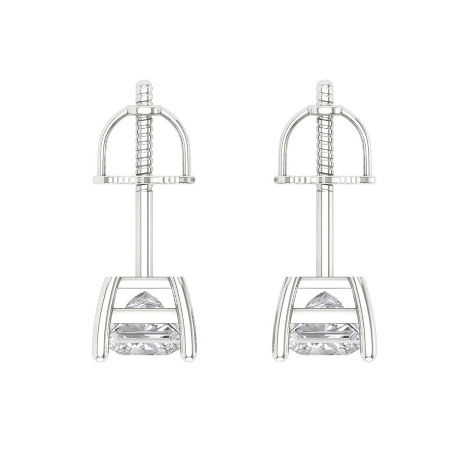 1.0 ct Princess Cut Solitaire Stud anniversary Earrings 14k White solid Gold - Image 4 of 4
