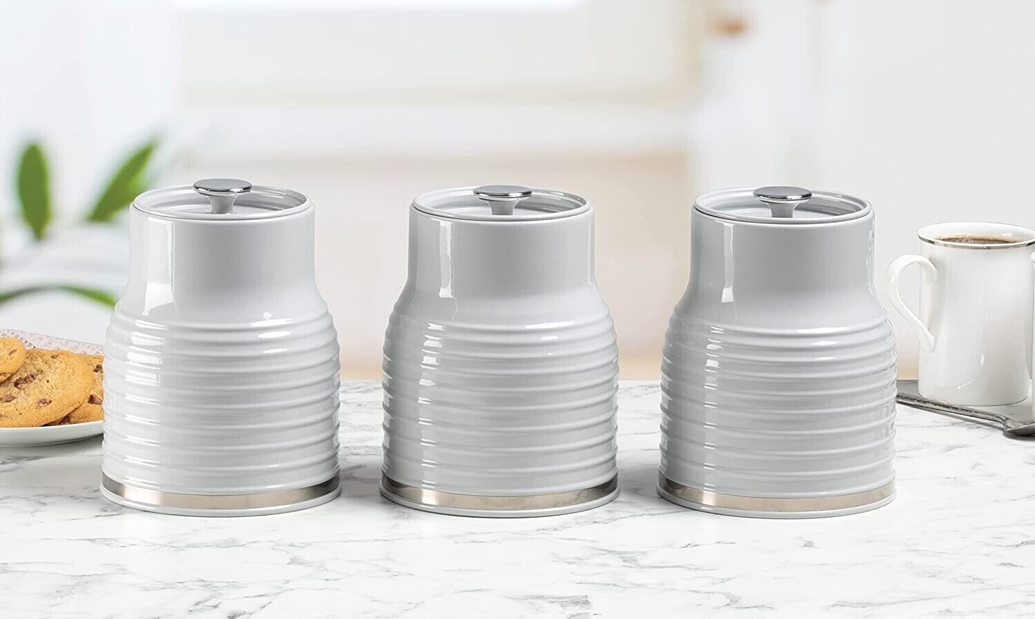 Daewoo Sienna Bread Bin and Canisters, Kitchen Storage Set GREY eBay