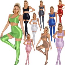 Womens Outfits Racerback Crop Top Waistband Sets Elastic Bra Party Skirt Raves