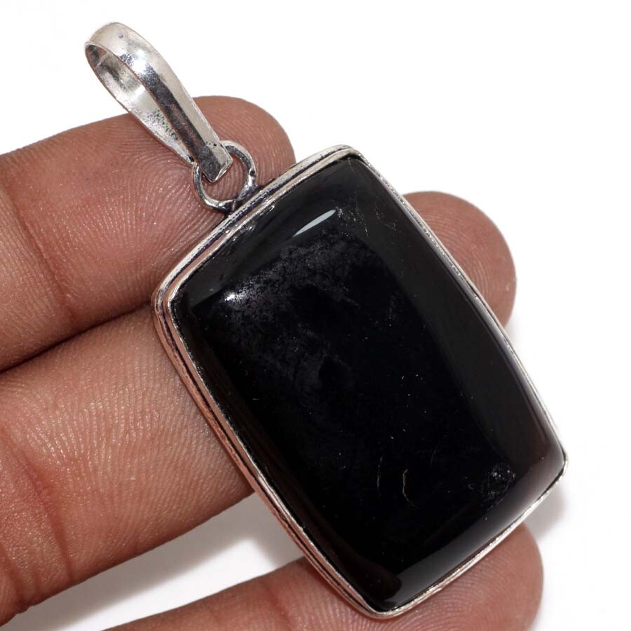 925 Silver Plated Black Onyx  Jewellery Pendant Handmade Gemstone Size  2.1