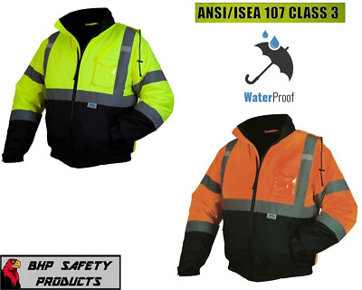 HIGH VISIBILITY WATERPROOF INSULATED HI VIS REFLECTIVE ROAD WORK BOMBER JACKET