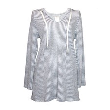 La Blanca Long Sleeve Hooded Beach Resort Wear Cruise Swim Cover Up Gray Sz S