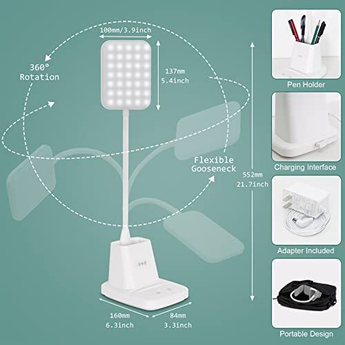 Led Desk Lamp With Wireless Charger White Desk Light With Pen Holder 3 Color Mod - Picture 6 of 7