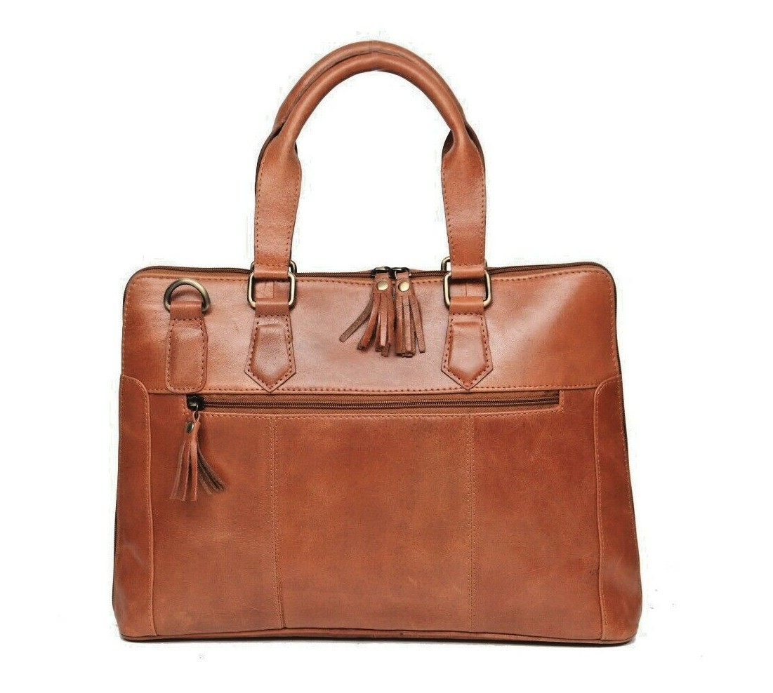 Mens Brown Leather Laptop Bag 13 Inch with Shoulder Strap Office Briefcase New