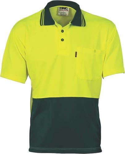 3 x DNC Workwear Mens Hi Vis 2 Tone Cool Breathe Polo Shirt Safety Tradie 3811 - Picture 4 of 5
