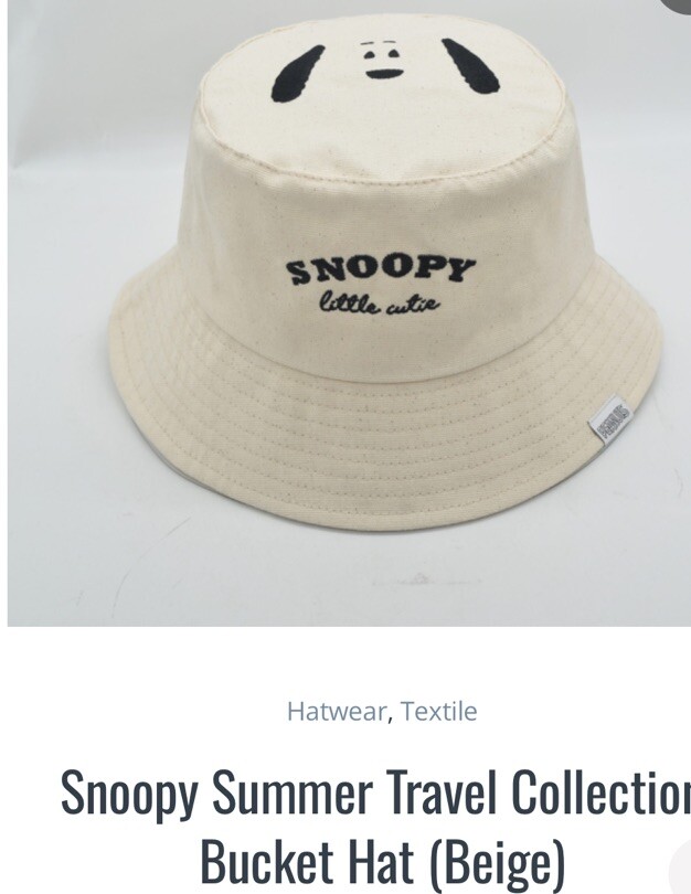 Snoopy Summer Travel Collection Bucket Hat (Beige) By Miniso