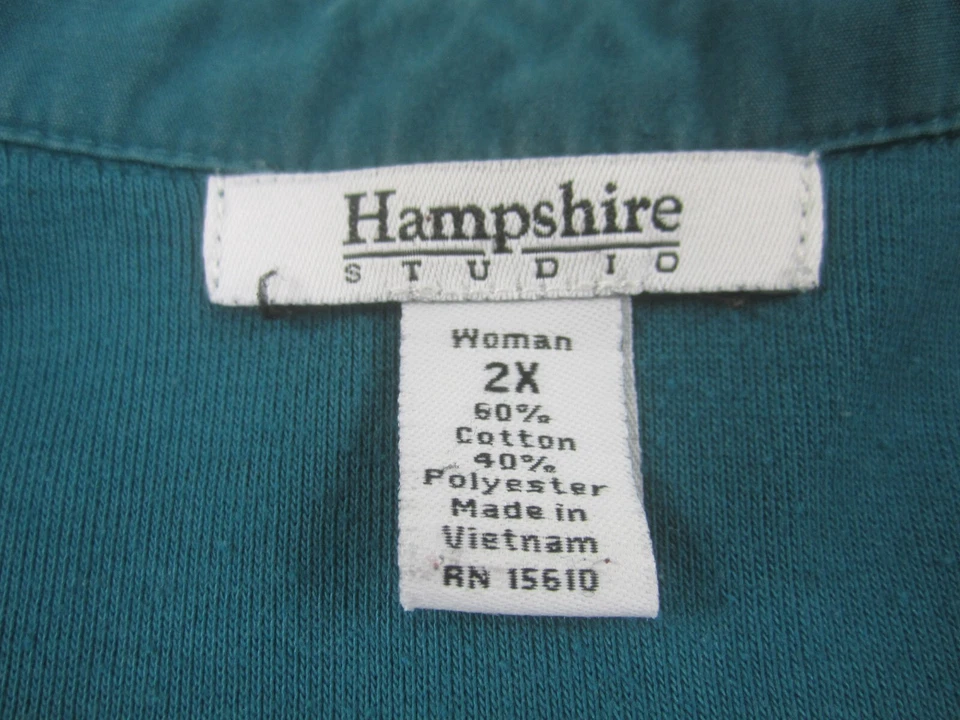 Camisa Hampshire Studio Mujer 2X Plus Manga 3/4 Informal Top Blusa Cuello Foto 3 de 4