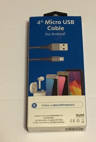 Just Wireless 4 ft Micro USB Cable for Android Devices Lifetime Warranty New - Picture 2 of 6