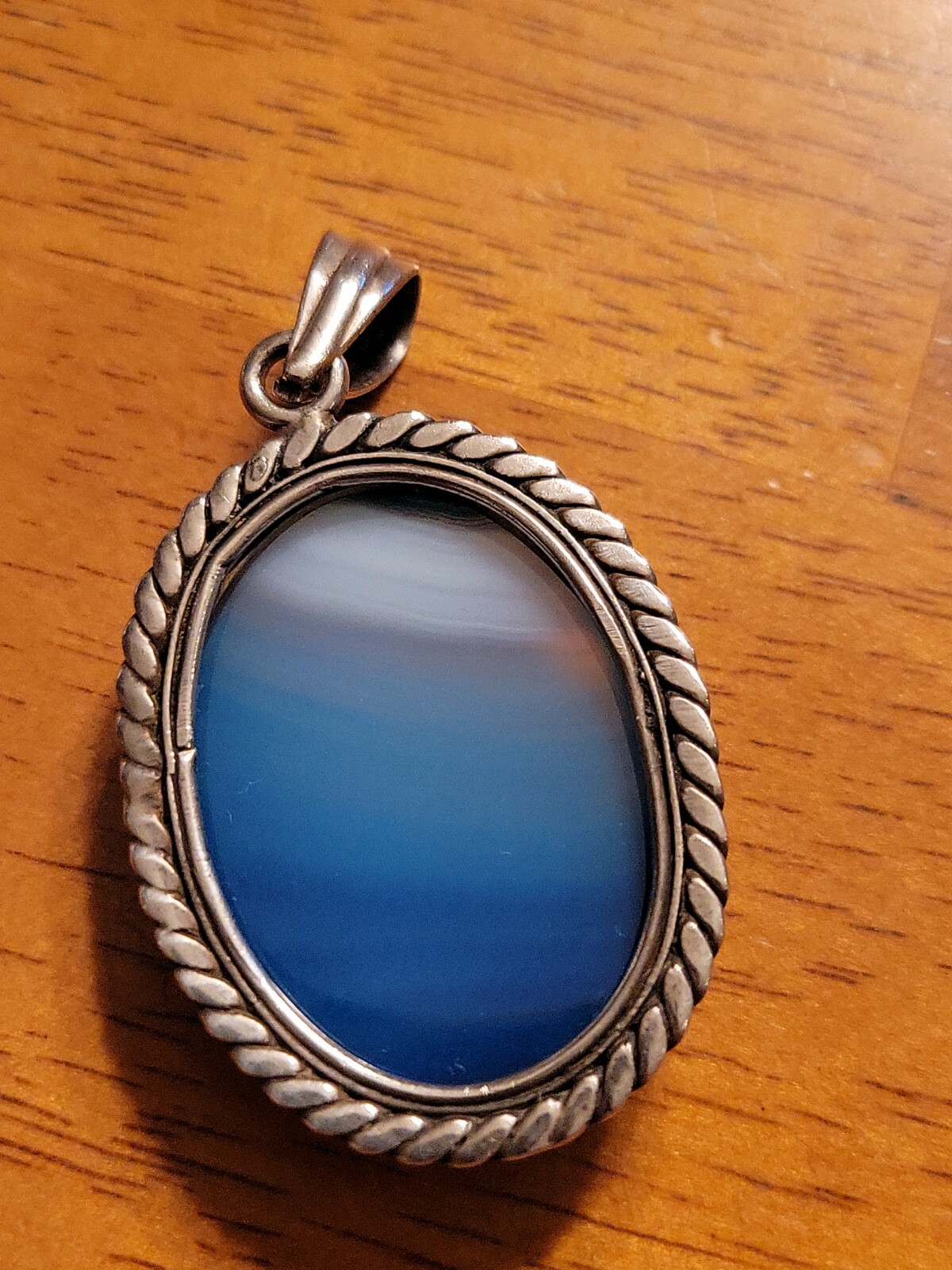 Blue Agate Solid 925 Sterling Silver Pendant - image 2