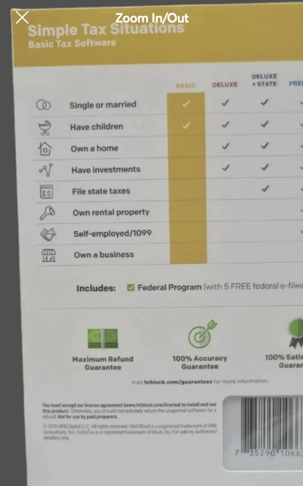 H&R BLOCK Tax Software Simple Situation Basic 2019 for PC/MAC New Sealed - Image 2 of 2