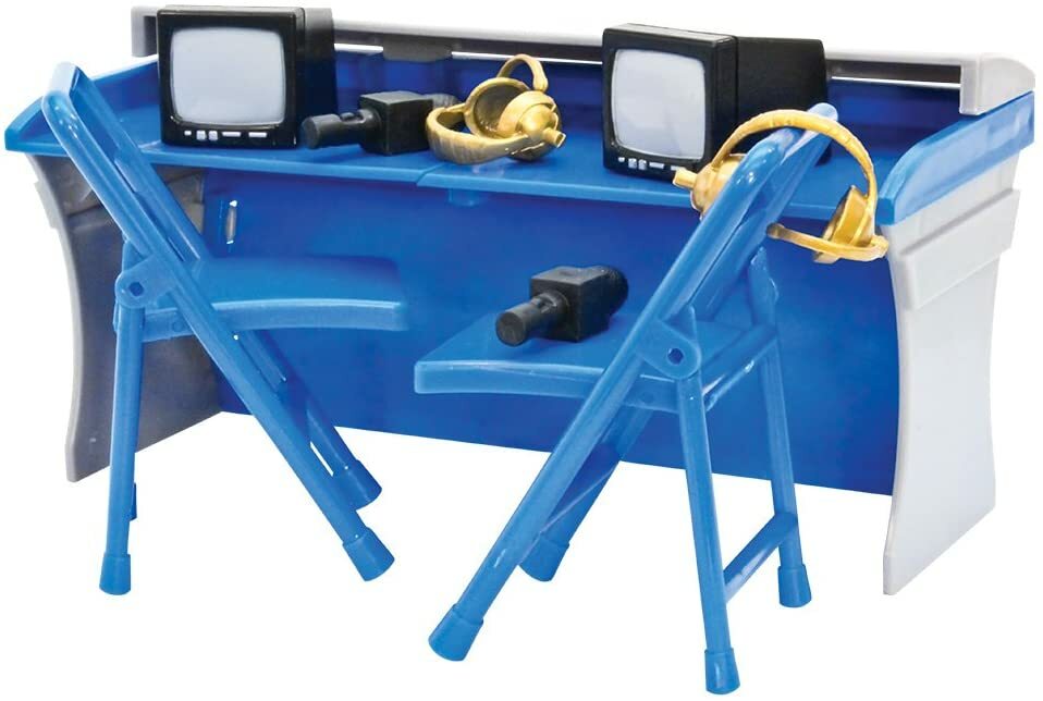 Blue and Gray Commentator Table Playset for WWE & AEW Wrestling Action Figures